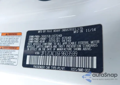 2015 Subaru Brz Limited from USA, damaged, VIN JF1ZCAC16F9603599